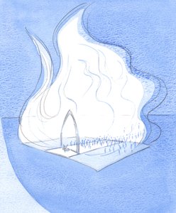 Hvor strålende er det hellige rom i våre kirker, hvor det holdes hellig messe. Hvor inderlig bør vi forberede oss til vårt lovprisningsarbeid., 2001 (w/c på papir) av Elizabeth Wang