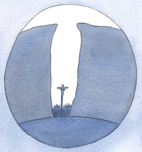 Hvor lite, isolert eller forfulgt samfunnet vårt enn er, er Kristus blant oss i messen, som i en kløft, 2001 (w/c på papir) av Elizabeth Wang