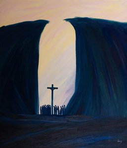 Uansett hvor lite, isolert eller forfulgt samfunnet vårt måtte være, er Kristus blant oss ved messen, som i en kløft, 2001 (olje om bord) av Elizabeth Wang
