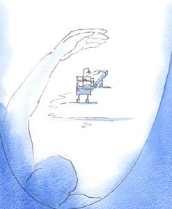 "Jeg holder deg i min kjærlighet". Gud Faderen viste meg at uansett hvor jeg er - selv på sykehus - er jeg i hans omsorg, 2003 (w/c på papir) av Elizabeth Wang