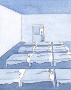 Jeg husker roen og orden i barnehageklassen min, 2000 (w/c på papir) av Elizabeth Wang