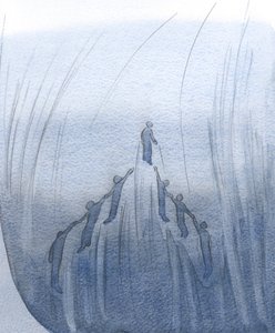 Jeg så at ved våre bønner for noen, og ved hennes bønner for oss, løfter vi hverandre nært Guds hjerte., 2001 (w/c på papir) av Elizabeth Wang