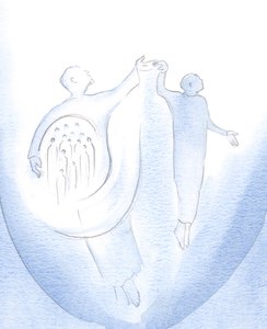 Jeg så at alle i mitt hjerte blir feid inn i bønnen jeg ber med Kristus, 2000 (w/c på papir) av Elizabeth Wang