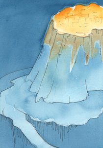 Jeg så jordens klode, med et stort fjell på, 2003 (w/c på papir) av Elizabeth Wang