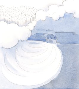 Jeg så sjelen "utvide seg", hjertet løftet høyt, over lokale og personlige bekymringer, for også å omfavne et stort antall andre personer., 2001 (w/c på papir) av Elizabeth Wang