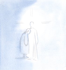 Jeg så sjelen til denne kvinnen som hadde dødd stå ved siden av Kristus, glad og i fred, etter at renselsen av skjærsilden var avsluttet, 2000 (w/c på papir) av Elizabeth Wang