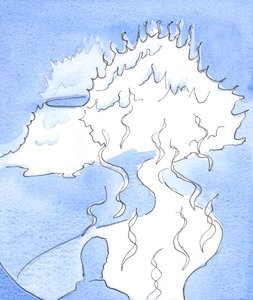 Jeg ble vist en representasjon av Guddommen: et fjell av ild, hvis topp beveget seg mot meg og berørte meg med guddommelig sødme, 2003 (w/c på papir) av Elizabeth Wang
