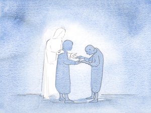 Jeg ble vist at hvert ømt ord eller hver gest av meg er en hellig og lykkelig måte som Kristus hilser andre på gjennom meg, 2000 (w/c på papir) av Elizabeth Wang