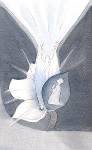 Hvis jeg åpner min sjel for Gud, gjør Kristi egen skjønnhet sitt eget herlighetsverk, som en blomst som åpner seg. Hans ros strømmer oppover, uhindret av meg selv., 2000 (w/c på papir) av Elizabeth Wang