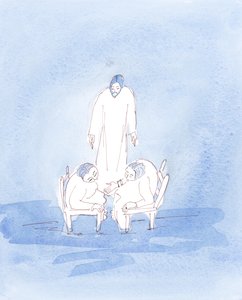 Hvis jeg husker at Kristus alltid er nærværende, uansett hvor jeg snakker med en venn, vil jeg være mer tilbøyelig til å «veie» hvert ord, 2004 (akvarell på papir) av Elizabeth Wang
