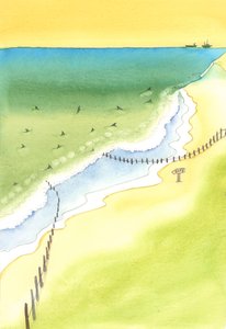 Hvis vi veileder en person mot fare, er vi ansvarlige for skadene deres, enten det er på en strand, eller gjennom å publisere dårlige bøker, eller på et hvilket som helst område av livet, 2003 (w/c på papir) av Elizabeth Wang