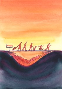 Hvis vi nekter å følge Kristi og hans kirkes lære, og fører umoralske liv, er vi som mennesker som ignorerer et "fare"-skilt og går over en vei der det er alvorlig synking, 2004 (w/c) av Elizabeth Wang