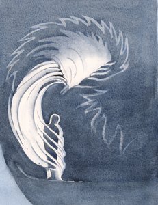 I nattverden omslutter Kristi nærvær oss som en kappe, varmer oss med himmelske nåder, trøster oss, 2000 (w/c på papir) av Elizabeth Wang