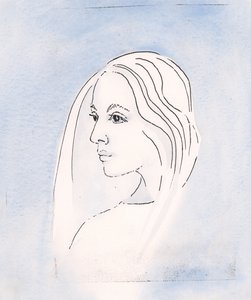I himmelen deler jomfru Maria sønnens bekymring for alt som skjer på jorden, 2000 (w/c på papir) av Elizabeth Wang