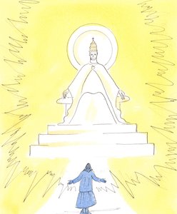 I tro kan vi se et brennende lys, høyt oppe i kirken over helligdommen, 2004 (w/c på papir) av Elizabeth Wang