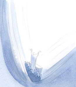 I dette offeret ved messen er Kristi evige herlighet så stor at vi som gjemmer oss i ham, angrende, får del i hans prakt, renset., 2001 (w/c på papir) av Elizabeth Wang