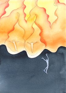 Det er en tragedie at noen foreldre eller ektefeller, gjennom omsorgssvikt eller kynisme, gjør lite for å oppmuntre til tro på de som står dem nær, 2003 (w/c på papir) av Elizabeth Wang