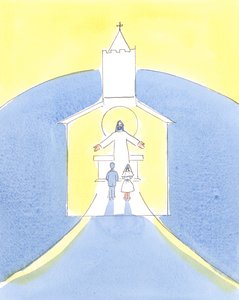 Det er viktig at barn som lager sin første hellige nattverd blir undervist om det virkelige nærvær og om hvordan man lever hellige og rene liv, 2004 (w/c på papir) av Elizabeth Wang