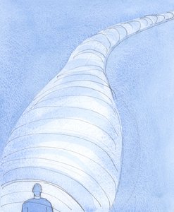 Det er tragisk å se noen gå som i en "tunnel" av dysterhet, skjult, av et liv i synd, fra å nyte Guds lys, og uten noe av sjelefreden som følger med omvendelse, 2004 (w/c på papir av Elizabeth Wang