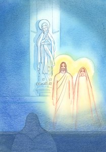 Det gledet Jesus å ta med sin mor Maria for å være sammen med ham i Lady Chapel, og vise meg hva jeg tror, 2002 (w/c på papir) av Elizabeth Wang