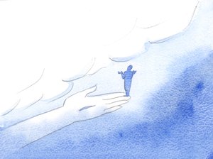 Det var Kristus som hadde brakt meg til Faderen, som om han hvisket til Faderen mens jeg ble holdt i Kristi hånd., 2001 (w/c på papir) av Elizabeth Wang