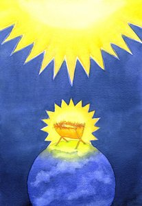 Jesus Kristus er et menneskeskapt menneske; likevel kom han til jorden ikke med makt, men som en hjelpeløs baby, 2001 (w/c på papir) av Elizabeth Wang