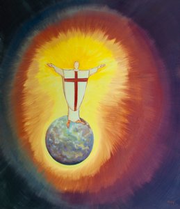 Jesus Kristus er vår yppersteprest som går i forbønn for oss til Faderen ved hver messe, 2000 (olje om bord) av Elizabeth Wang