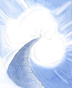 Jesus, i hjertet av Guddommen, er gjort lykkelig ved vår ærbødighet og ved vår lovprisning av Faderen i Åndens kraft. Han venter på oss., 2001 (w/c på papir) av Elizabeth Wang