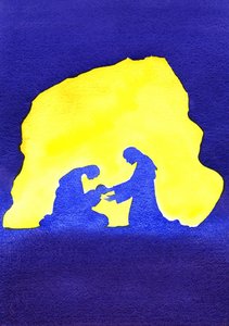Jesus er født i Betlehem, 2001 (w/c på papir) av Elizabeth Wang