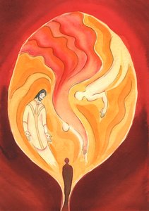Jesus vår yppersteprest, gjennom Den Hellige Ånd, drar oss inn i Faderens kjærlighet, 2003 (w/c på papir) av Elizabeth Wang
