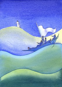 Jesus går på vannet, 2001 (w/c på papir) av Elizabeth Wang