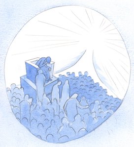 Mange mennesker reiser sammen mot himmelen. Hver jordisk eller åndelig mor kan føre sårede sjeler til stedet for gjenfødelse og forsoning, 2001 (w/c på papir) av Elizabeth Wang