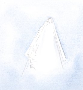 Marias nåde, lærte jeg, stammet fra hennes stillhet, lidelse og lengsel etter å gjøre Guds vilje., 2001 (w/c på papir) av Elizabeth Wang