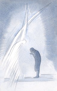 Min egen hellige skytsengel gjentar bønnen jeg ber, bøyer seg lavt og sier i Kristi navn: 