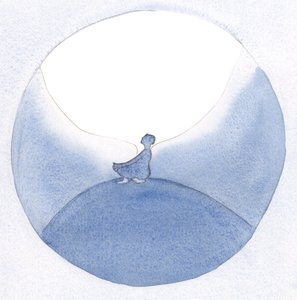 En gang, mens jeg satt i bønn og kom med forespørsler til meg selv og andre, hvilte jeg halvt inn i himmelen, virket det som i fullkommen fred., 2001 (w/c på papir) av Elizabeth Wang