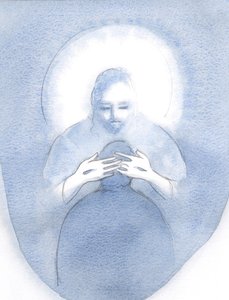 En gang, da jeg ba om hjelp, kom Kristus til sjelen min og ga meg sin fred, 2000 (w/c på papir) av Elizabeth Wang