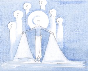 En dag så jeg Jesu dyrebare blod, uttømt for oss for lenge siden på Golgata og nå her, som vår åndelige drikk, 2000 (w/c på papir) av Elizabeth Wang
