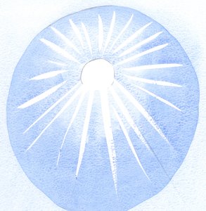 En som er takknemlig for solen er takknemlig for dens varme og lys, så den som elsker Gud burde også elske Guds vilje., 2001 (w/c på papir) av Elizabeth Wang