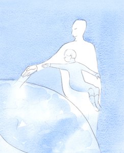En som ber i Kristi navn er som et barn som holdes nært av sin himmelske Far, som lar henne bevege sin arm - for å hjelpe og helbrede andre, 2002 (w/c på papir) av Elizabeth Wang