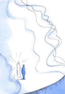 Bare gjennom Kristus kan vi møte Guddommens overveldende renhet og kraft, 2002 (w/c på papir) av Elizabeth Wang