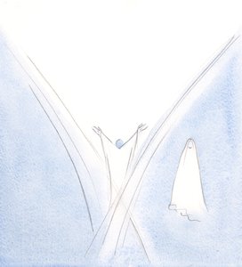 Vår velsignede frue hadde vært et levende tabernakel for Kristus, men jeg så henne stå på den ene siden med hodet bøyd i ydmykhet., 2000 (w/c på papir) av Elizabeth Wang