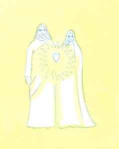 Vår Frue delte Kristi kvaler som ingen andre på jorden, 2003 (w/c på papir) av Elizabeth Wang