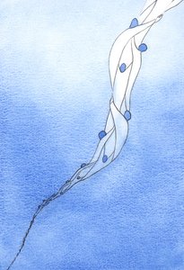 Våre forbønn for de hellige sjeler i skjærsilden, i Jesu navn, er som et tau som trekker dem mot himmelen, 2002 (w/c på papir) av Elizabeth Wang