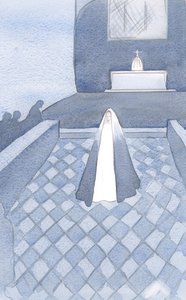 Hun som er ren som Kristus, sto blant disse dominikanerbrødrene i Oxford som lever for hennes sønn, bundet av deres tredobbelte løfter, 2000 (w/c på papir) av Elizabeth Wang
