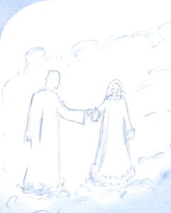 Snø, forklarte Kristus, er et godt symbol på den strålende renheten til Hans plettfrie mor, som han så elsker, 2002 (w/c på papir) av Elizabeth Wang