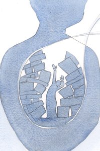 Noen hjerter er så rotete med forfengelige ønsker at Kristi lovprisning ikke kan strømme opp til Faderen fra deres sjeler., 2000 (w/c på papir) av Elizabeth Wang