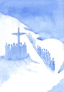 Noen snur ryggen til og ignorerer arbeidet som Kristus gjør for deres frelse; de demonstrerer sin likegyldighet til Hans Sacrifice, 2002 (w/c på papir) av Elizabeth Wang