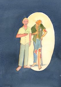 Noen i alvorlig synd, som benekter det, er som en mann som later som han ser normal ut, men som virkelig har gnagende sår som han nekter å avsløre for en lege, 2003 (w/c på papir) av Elizabeth Wang