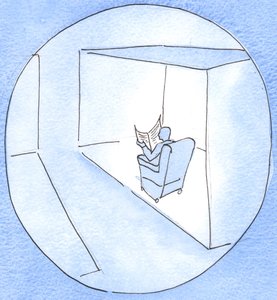 En som ikke åpner hjertet når han ber med en annen person, er som en mann som bare ser gjennom døråpningen sin, men ikke reiser seg for å hilse på andre mennesker, 2003 (w/c på papir) av Elizabeth Wang