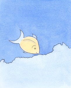 Noen som søker ivrig etter nye andakter er som en fisk som leter etter mat, dag etter dag, på Barrier Reef, 2003 (w/c på papir) av Elizabeth Wang